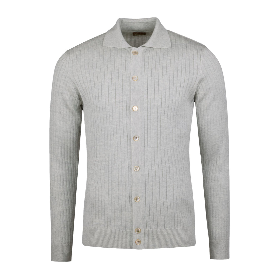Light Gray Fine Merino Wool Polo-Collar Cardigan - Stenströms