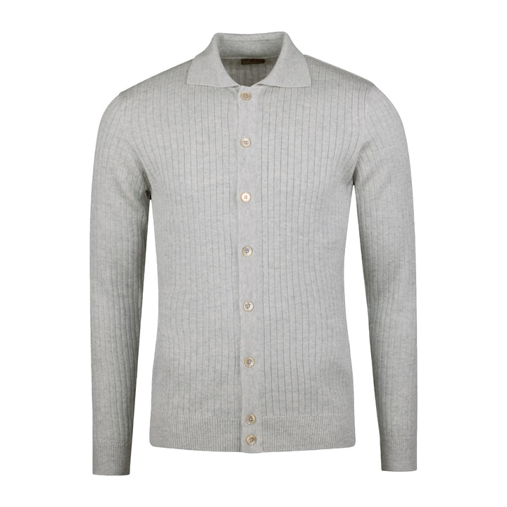 Light Gray Fine Merino Wool Polo-Collar Cardigan - Stenströms