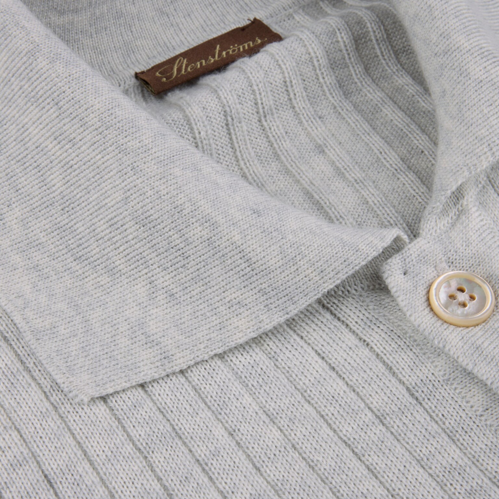 Light Gray Fine Merino Wool Polo-Collar Cardigan - Stenströms