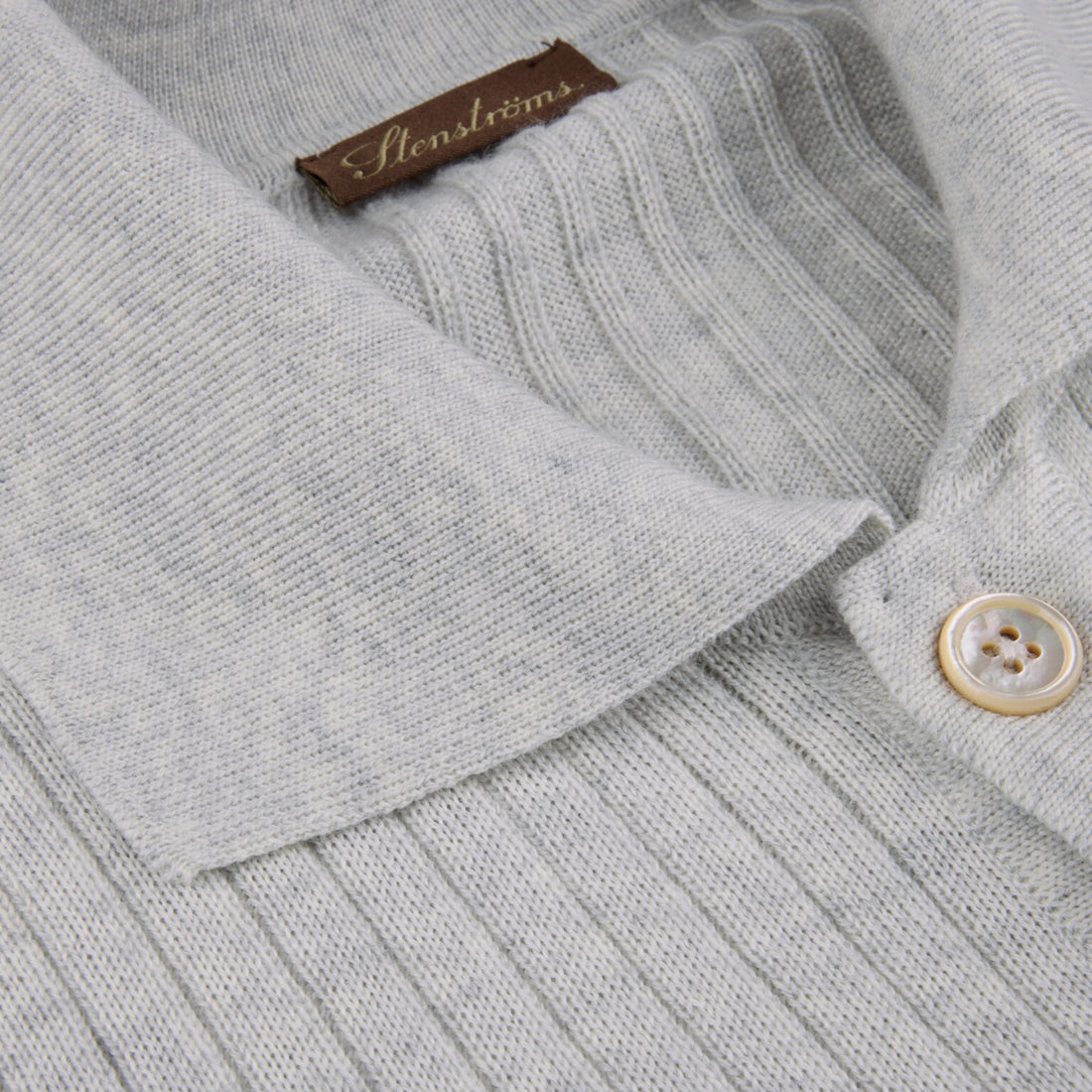 Light Gray Fine Merino Wool Polo-Collar Cardigan - Stenströms