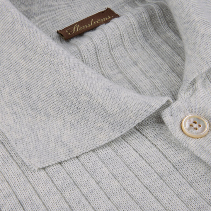Light Gray Fine Merino Wool Polo-Collar Cardigan - Stenströms
