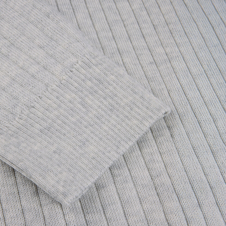 Light Gray Fine Merino Wool Polo-Collar Cardigan - Stenströms