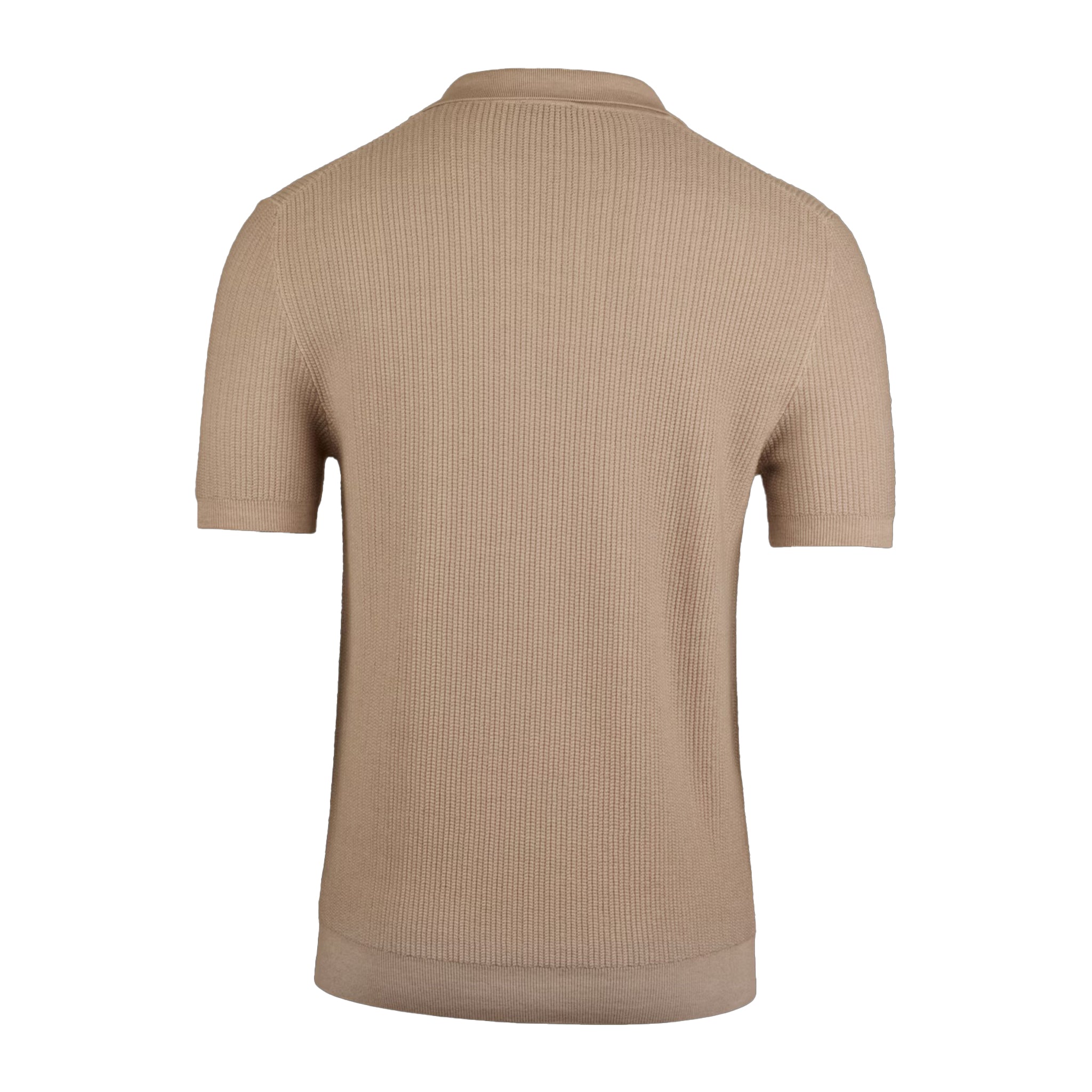 Beige Knitted Merino Wool Open Collar Polo Shirt - Stenströms