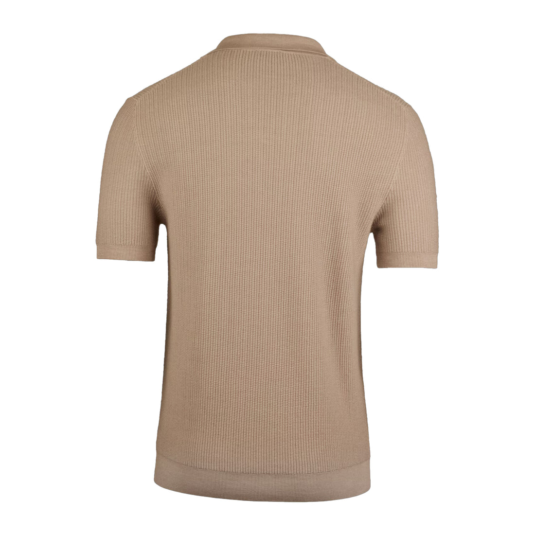 Beige Knitted Merino Wool Open Collar Polo Shirt - Stenströms