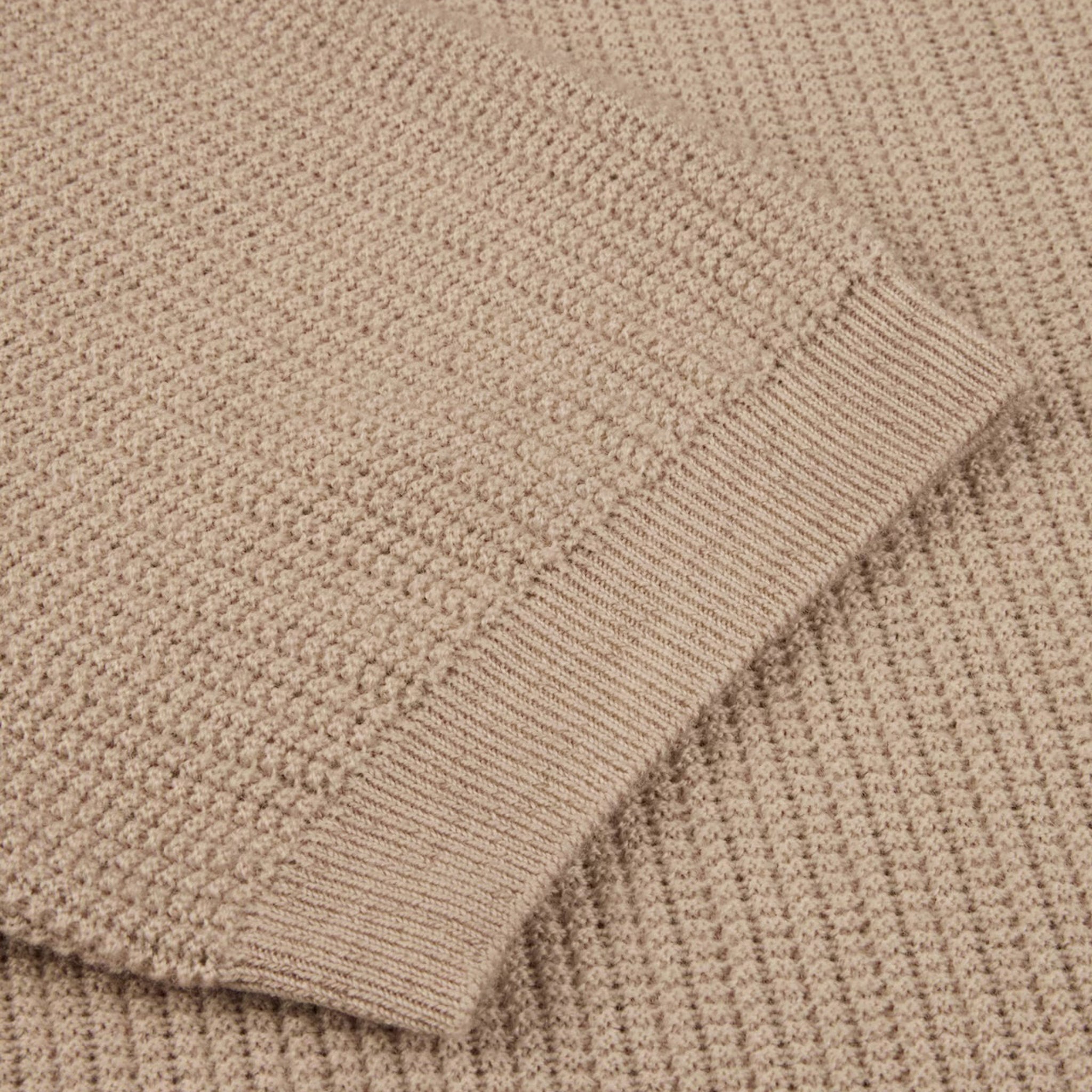 Beige Knitted Merino Wool Open Collar Polo Shirt - Stenströms