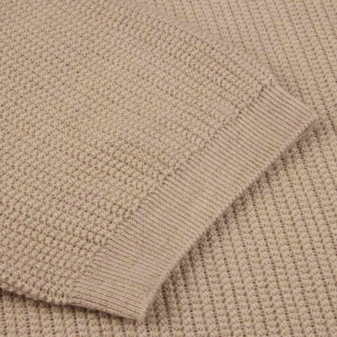 Beige Knitted Merino Wool Open Collar Polo Shirt - Stenströms