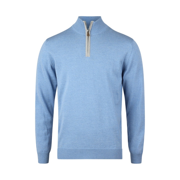 Light Blue Merino Wool Half Zip Sweater - Stenströms