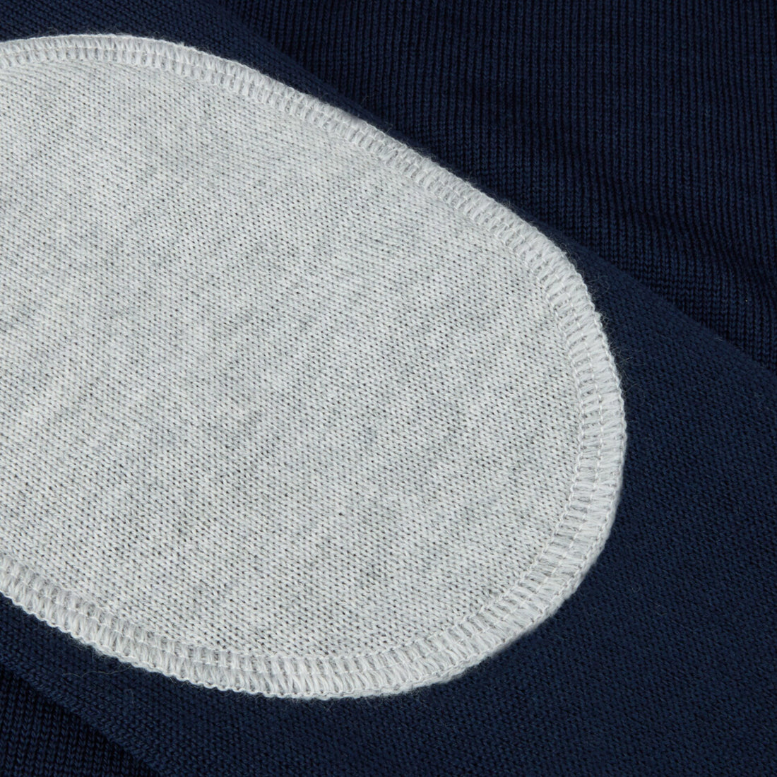 Navy Blue Merino Wool Full Zip Sweater with Elbow Patches - Stenströms