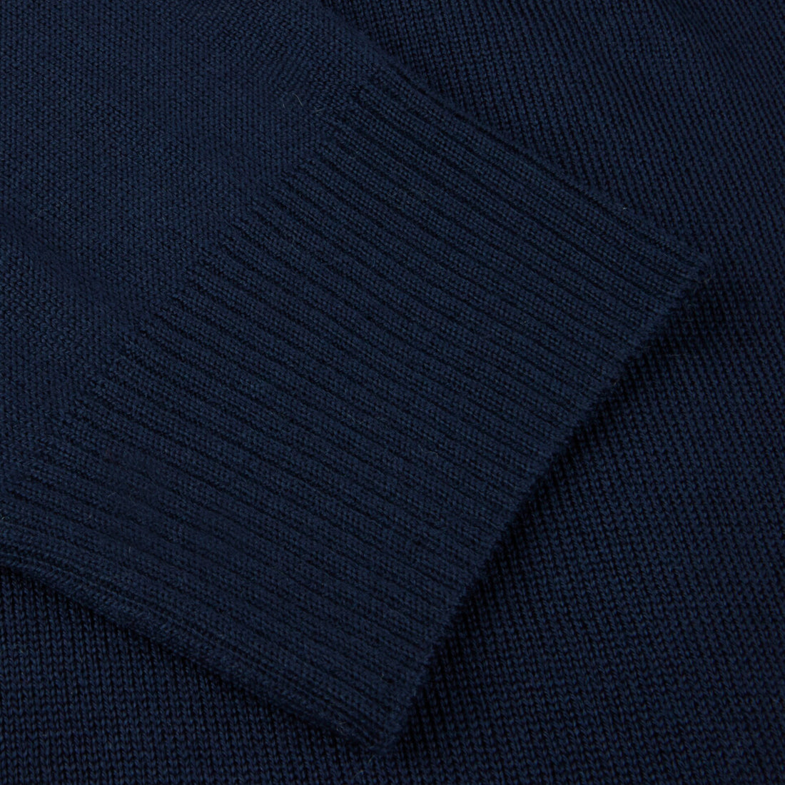 Navy Blue Merino Wool Full Zip Sweater with Elbow Patches - Stenströms
