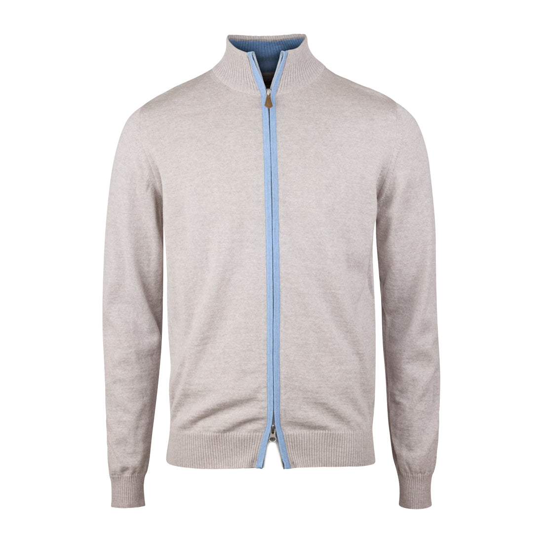 Oatmeal Merino Wool Full Zip Sweater with Elbow Patches - Stenströms