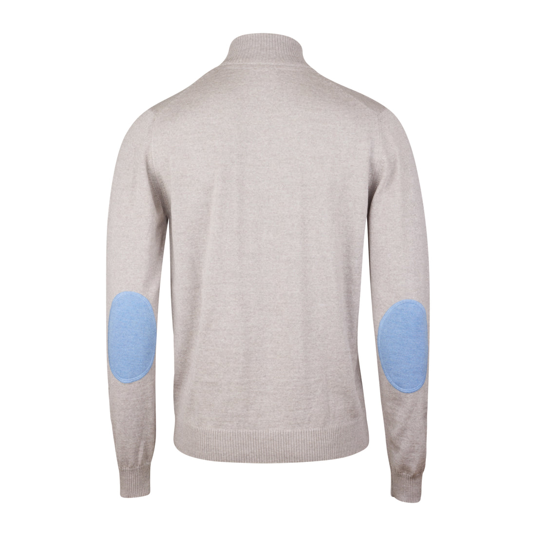 Oatmeal Merino Wool Full Zip Sweater with Elbow Patches - Stenströms