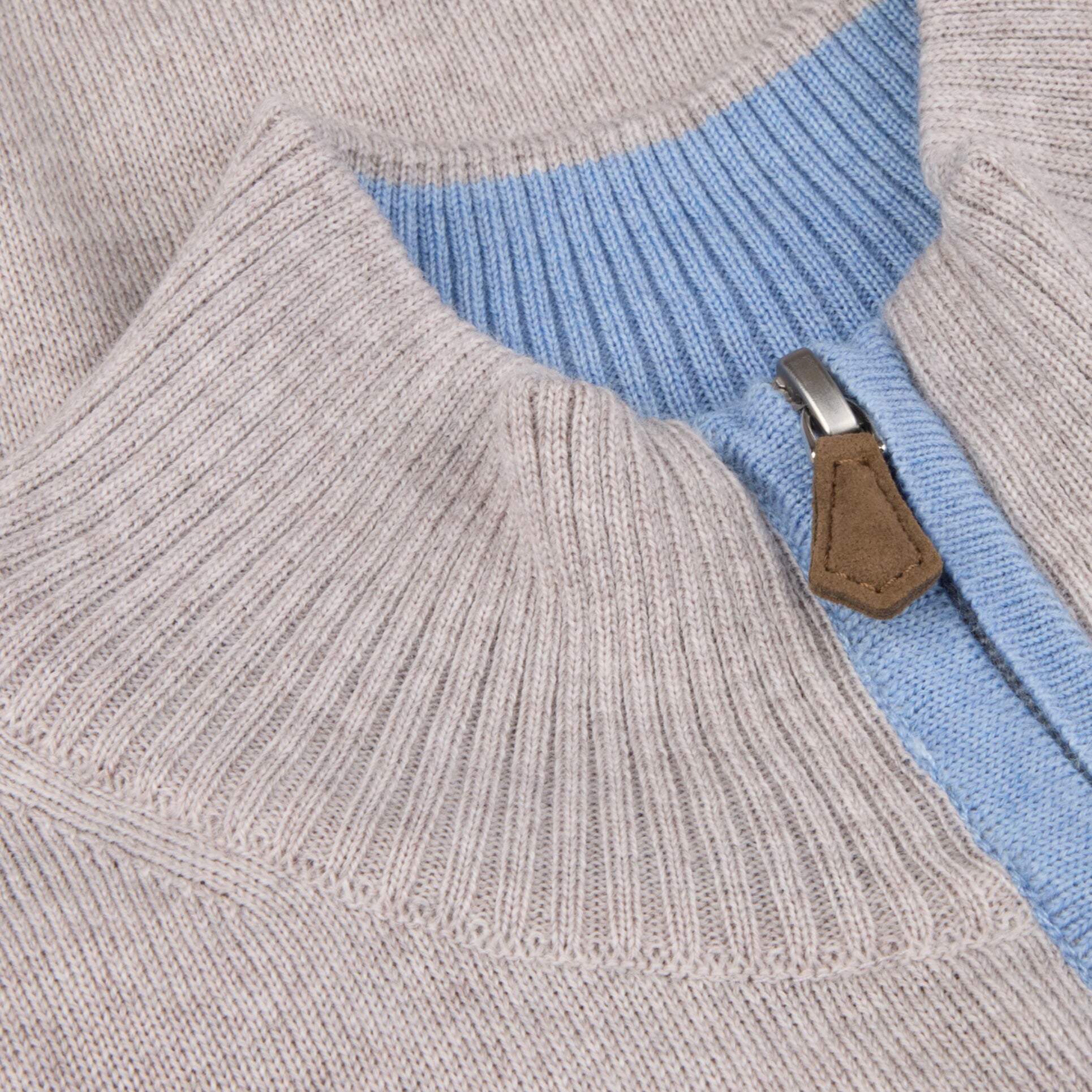 Oatmeal Merino Wool Full Zip Sweater with Elbow Patches - Stenströms