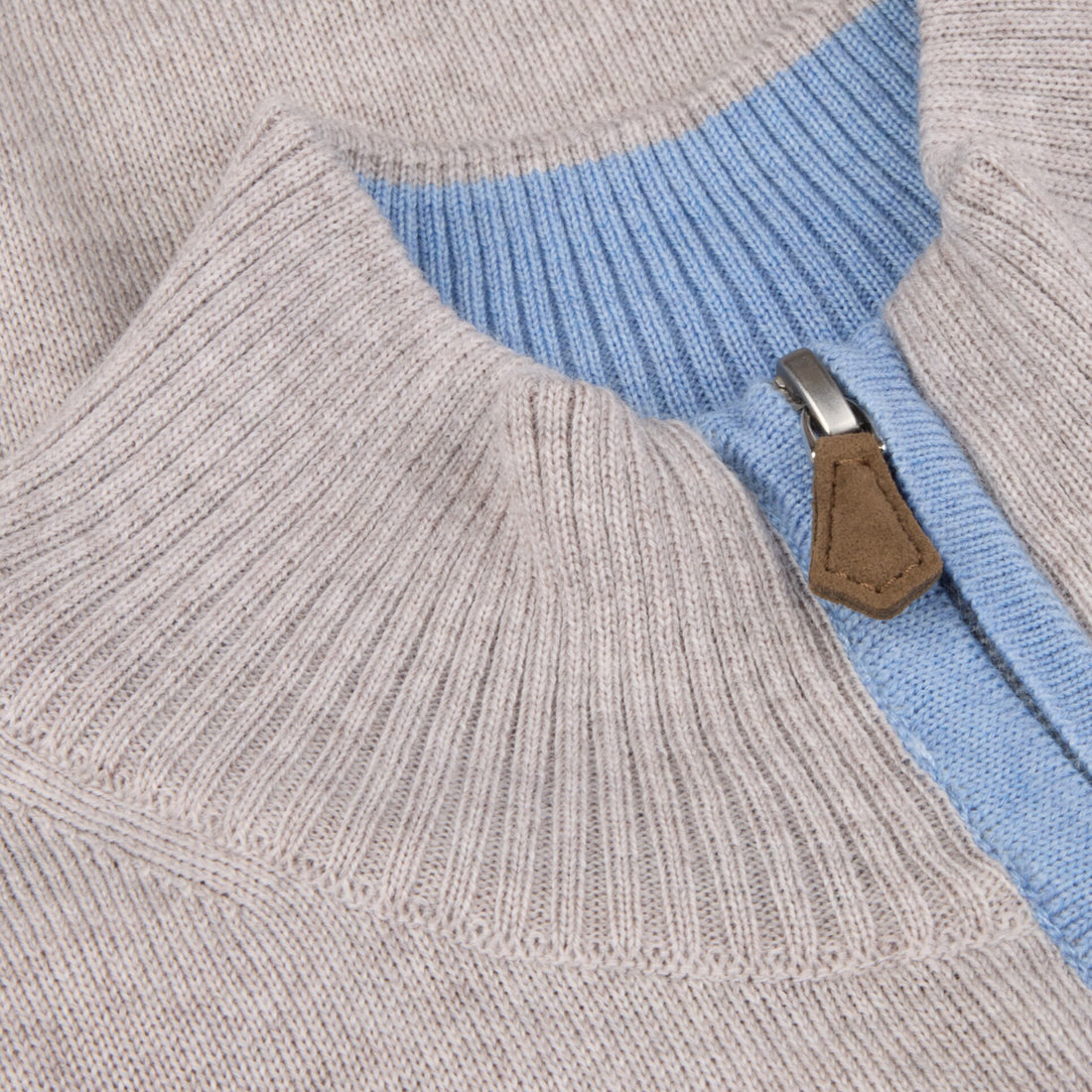 Oatmeal Merino Wool Full Zip Sweater with Elbow Patches - Stenströms