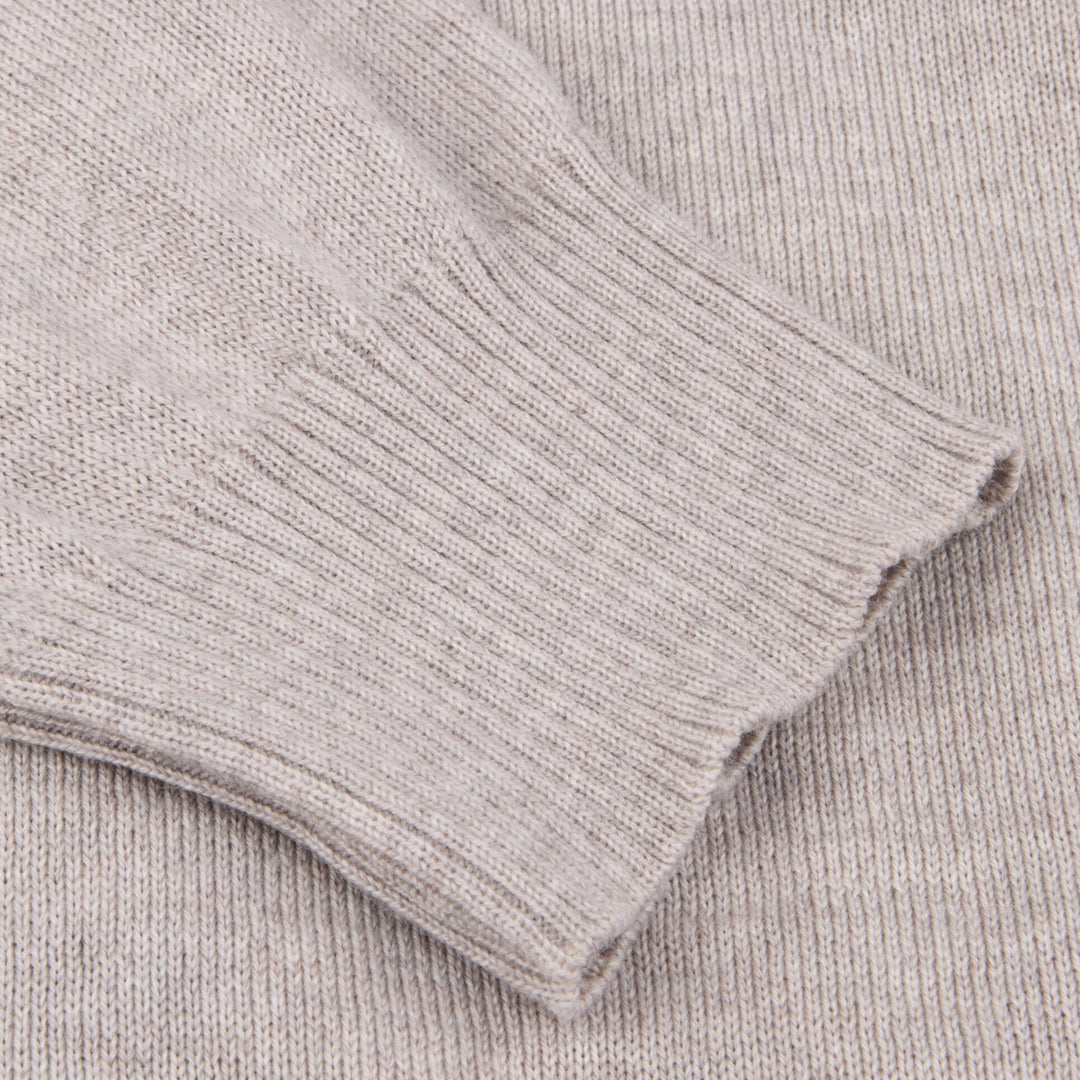 Oatmeal Merino Wool Full Zip Sweater with Elbow Patches - Stenströms