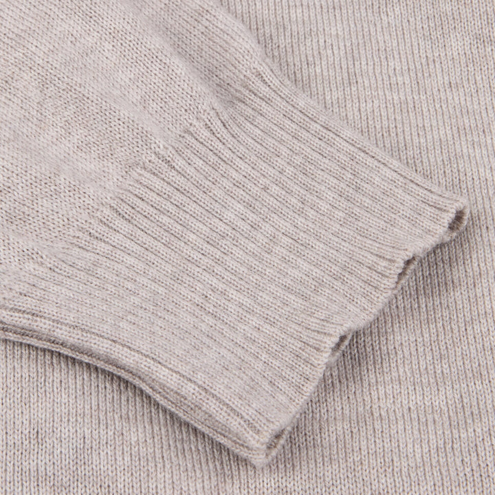Oatmeal Merino Wool Full Zip Sweater with Elbow Patches - Stenströms