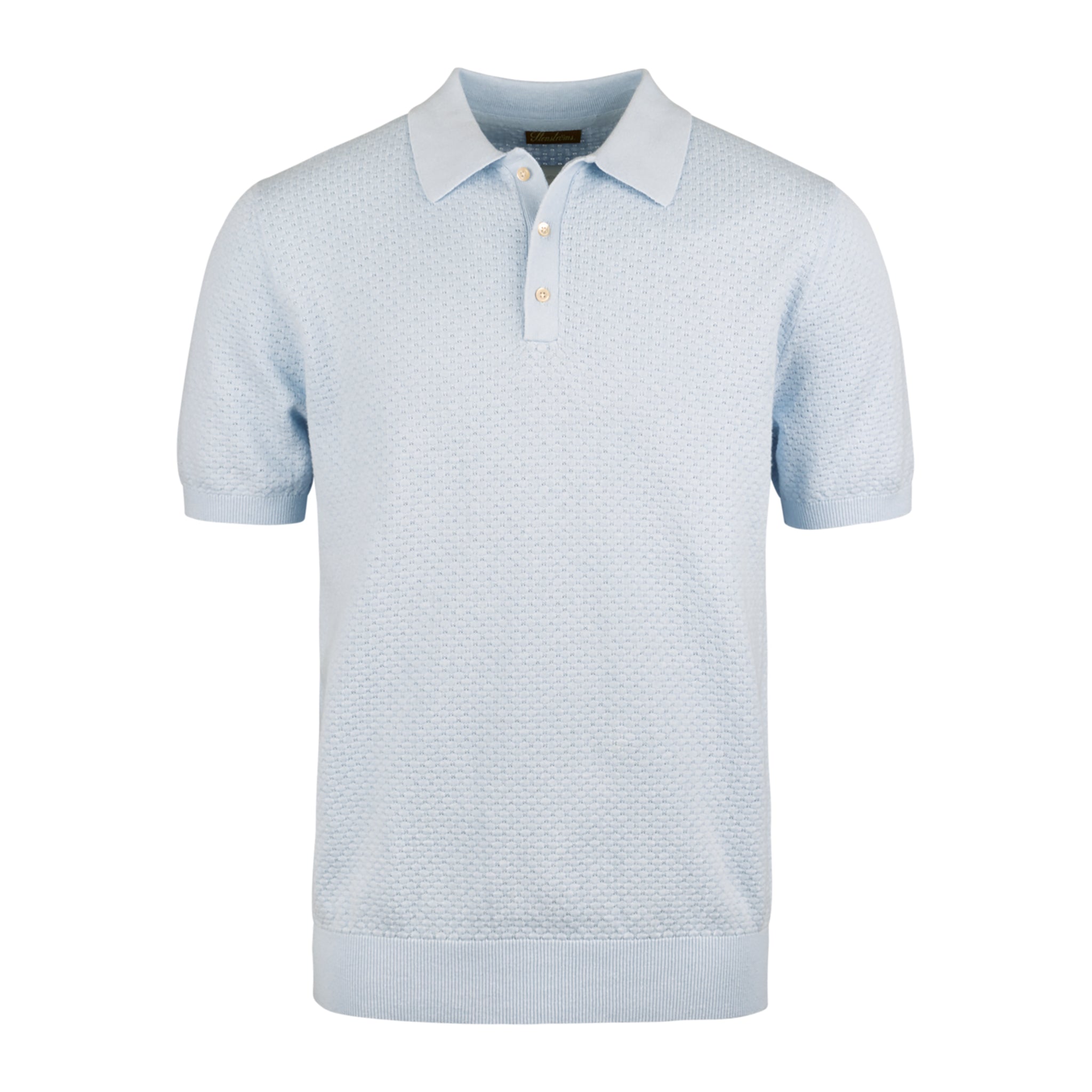 Light Blue Textured Cotton/Linen Polo Shirt - Stenströms