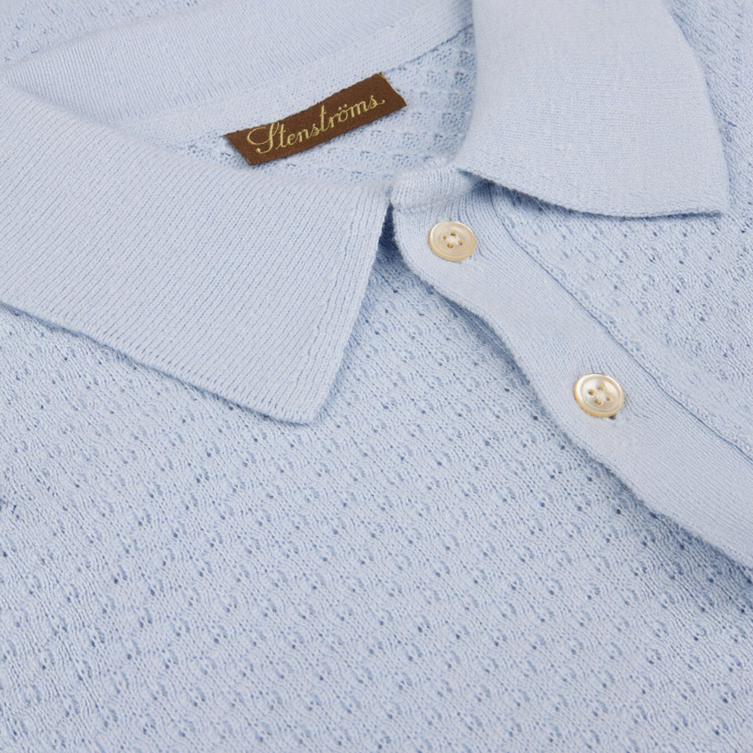 Light Blue Textured Cotton/Linen Polo Shirt - Stenströms