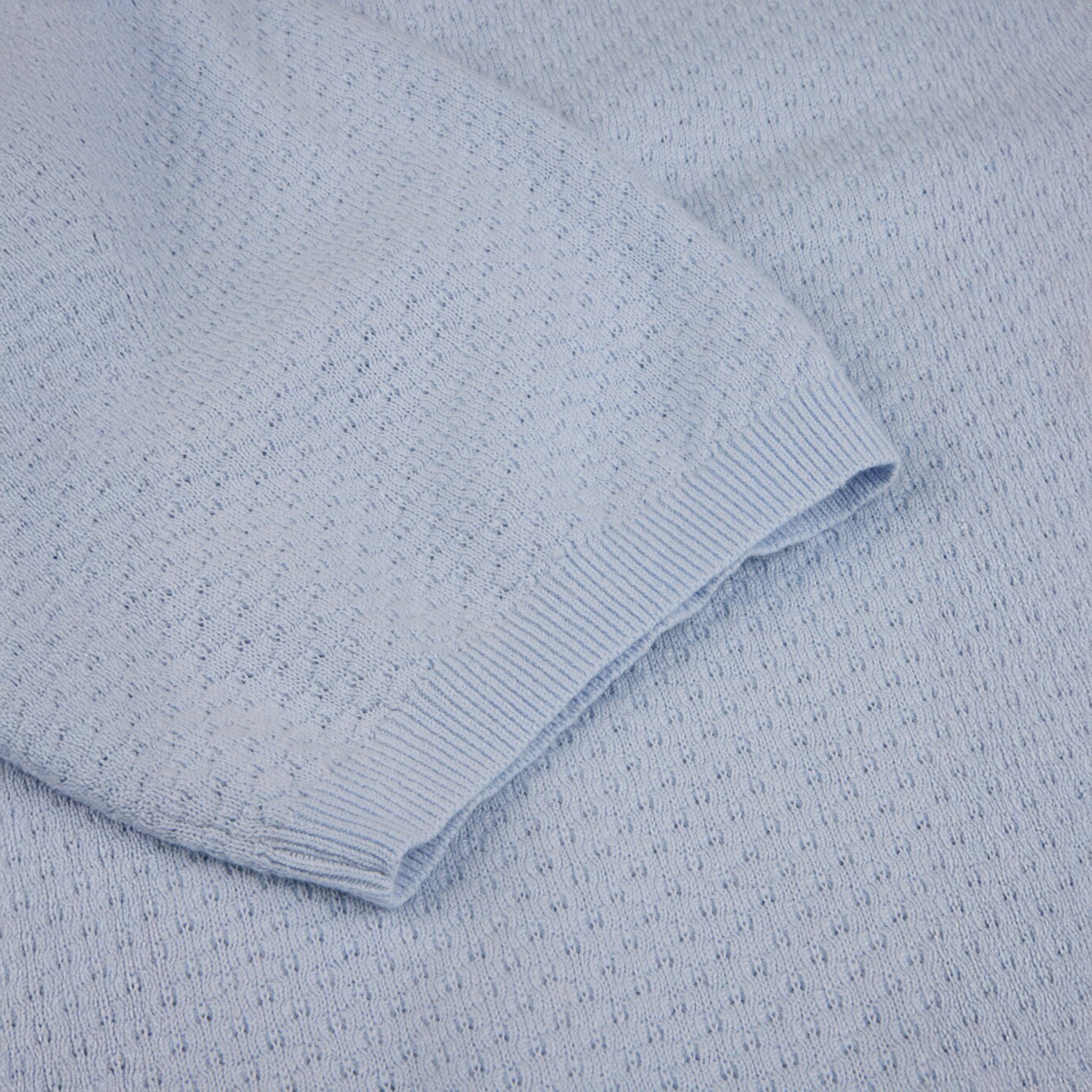 Light Blue Textured Cotton/Linen Polo Shirt - Stenströms