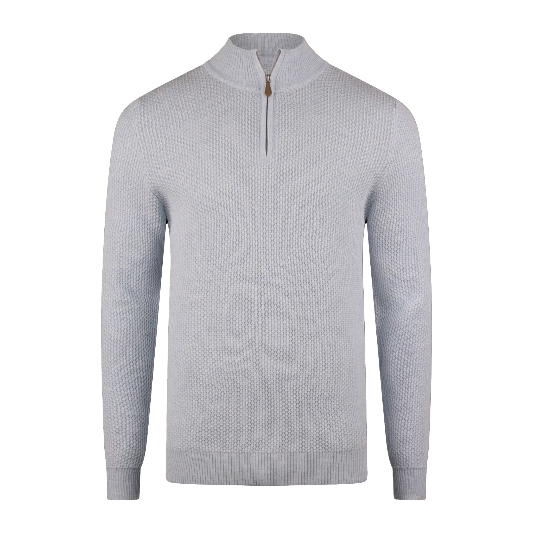 Light Blue Textured Merino Wool Half Zip Sweater - Stenströms
