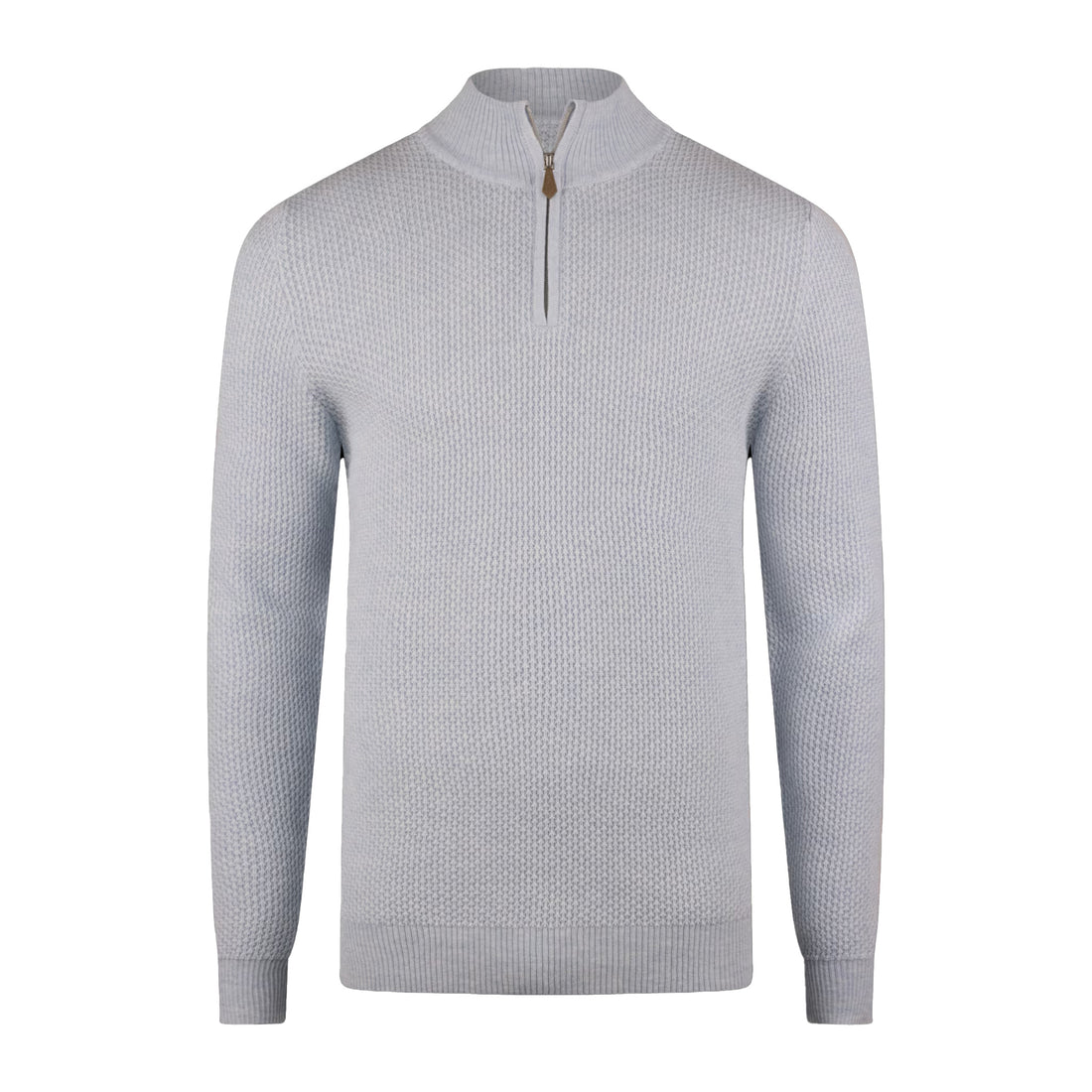 Light Blue Textured Merino Wool Half Zip Sweater - Stenströms