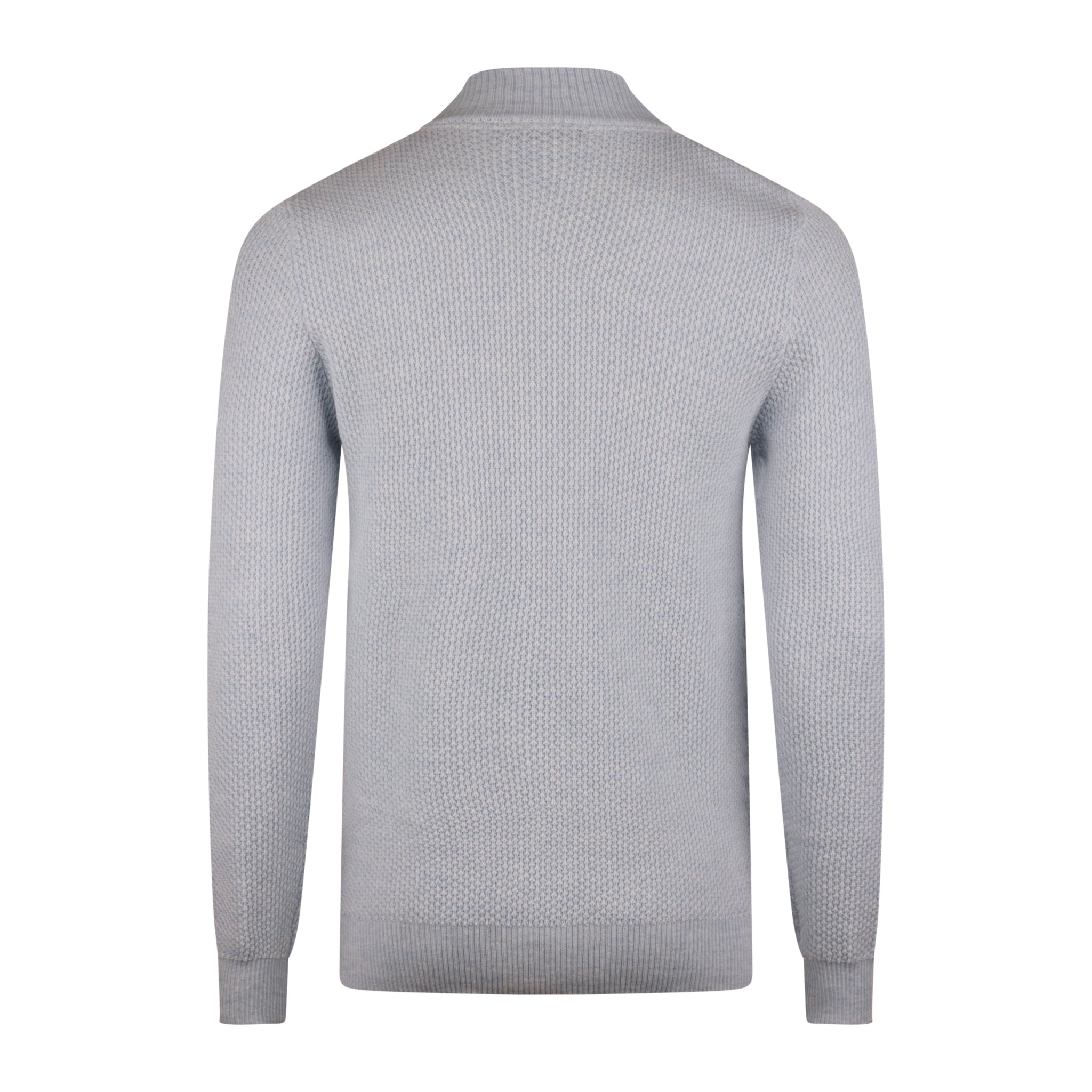 Light Blue Textured Merino Wool Half Zip Sweater - Stenströms