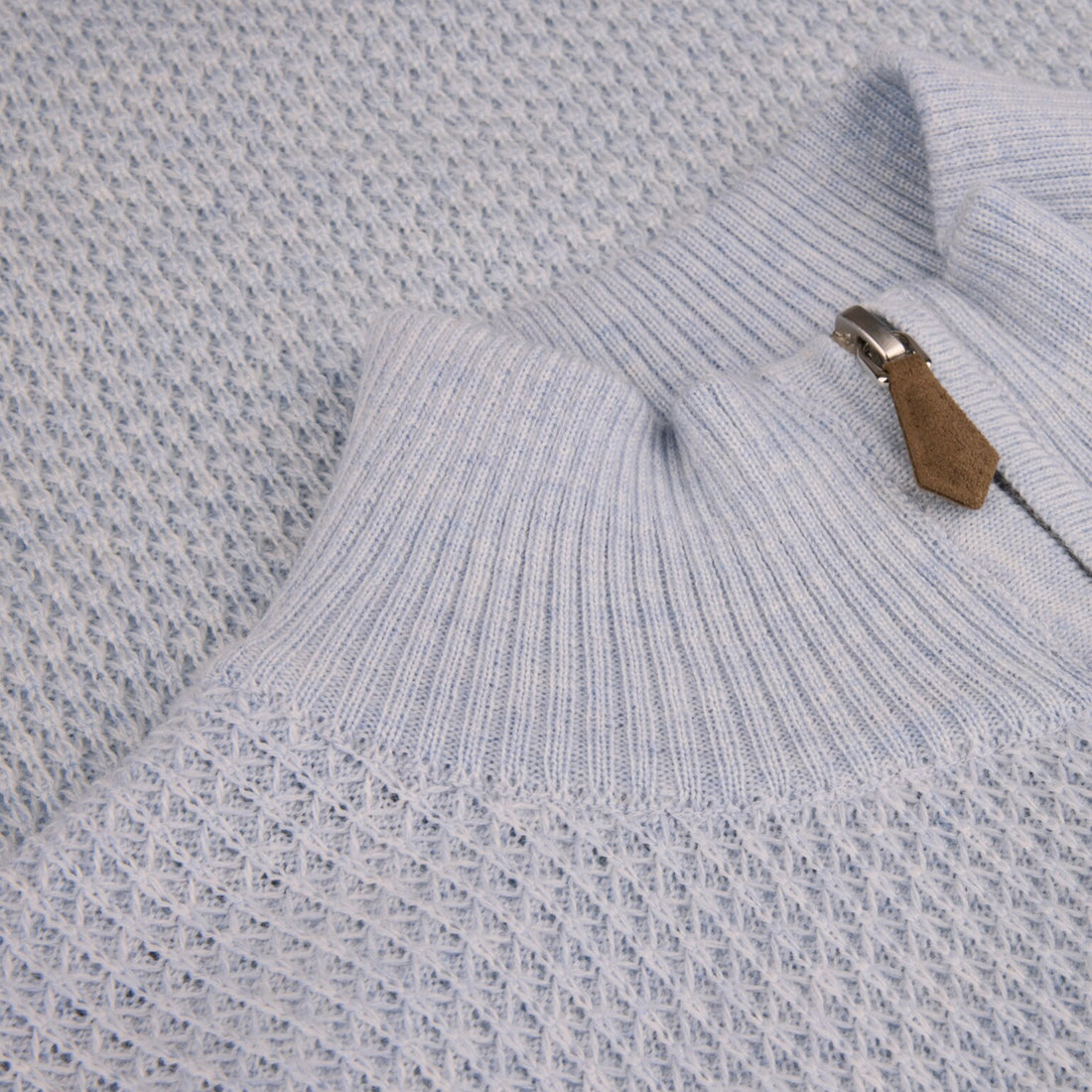 Light Blue Textured Merino Wool Half Zip Sweater - Stenströms