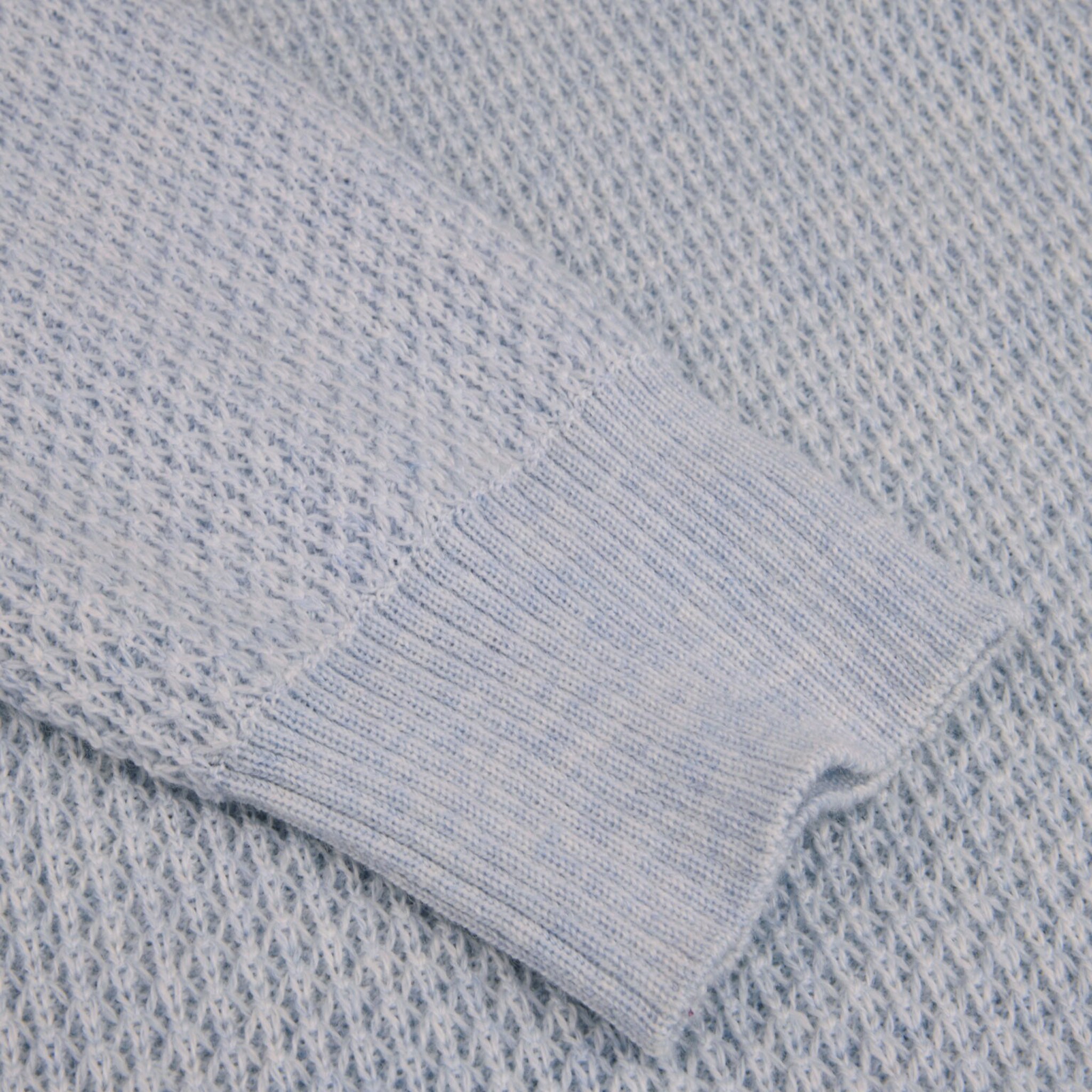 Light Blue Textured Merino Wool Half Zip Sweater - Stenströms
