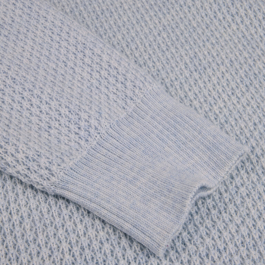 Light Blue Textured Merino Wool Half Zip Sweater - Stenströms