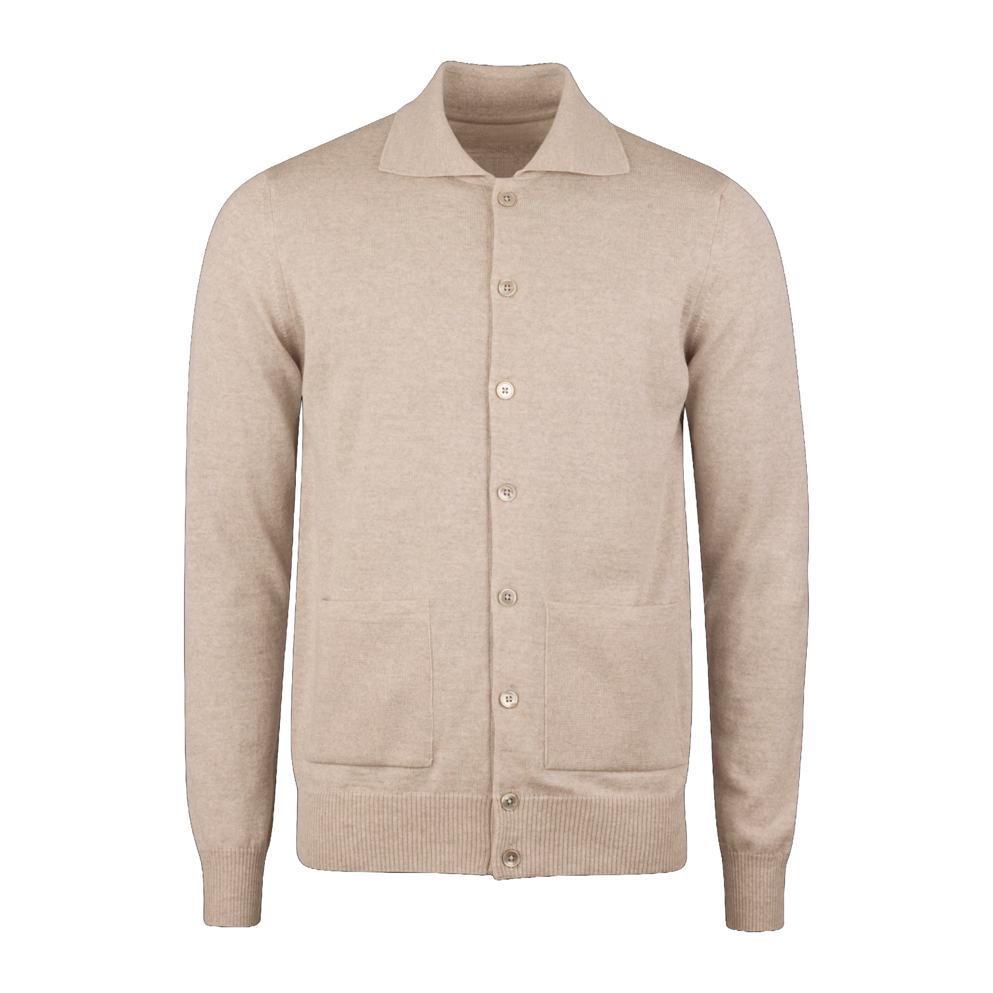 Light Beige Merino Wool Polo Cardigan - Stenstroms