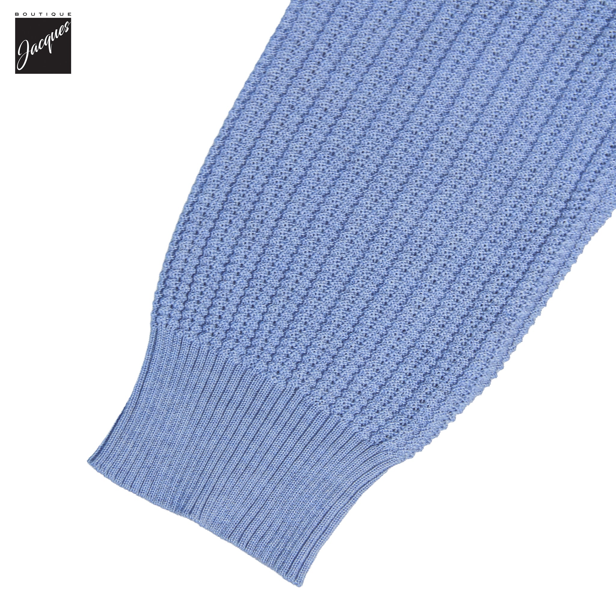 Blue Textured Merino Wool Half Zip Sweater - Stenströms