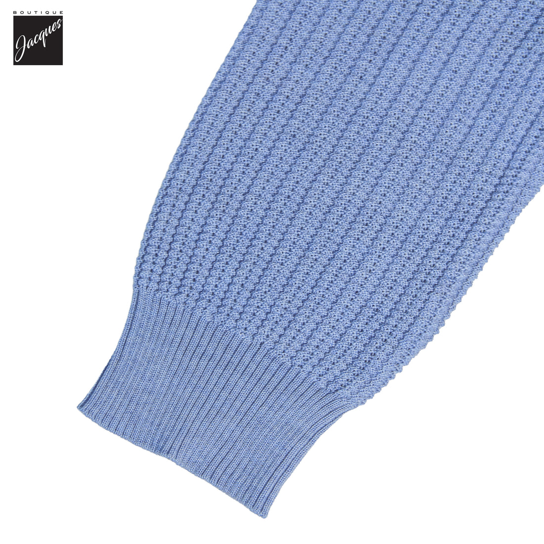 Blue Textured Merino Wool Half Zip Sweater - Stenströms