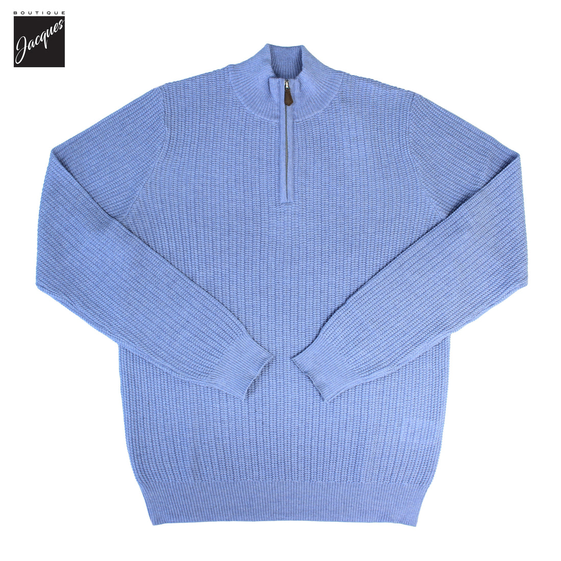 Blue Textured Merino Wool Half Zip Sweater - Stenströms - Boutique Jacques International