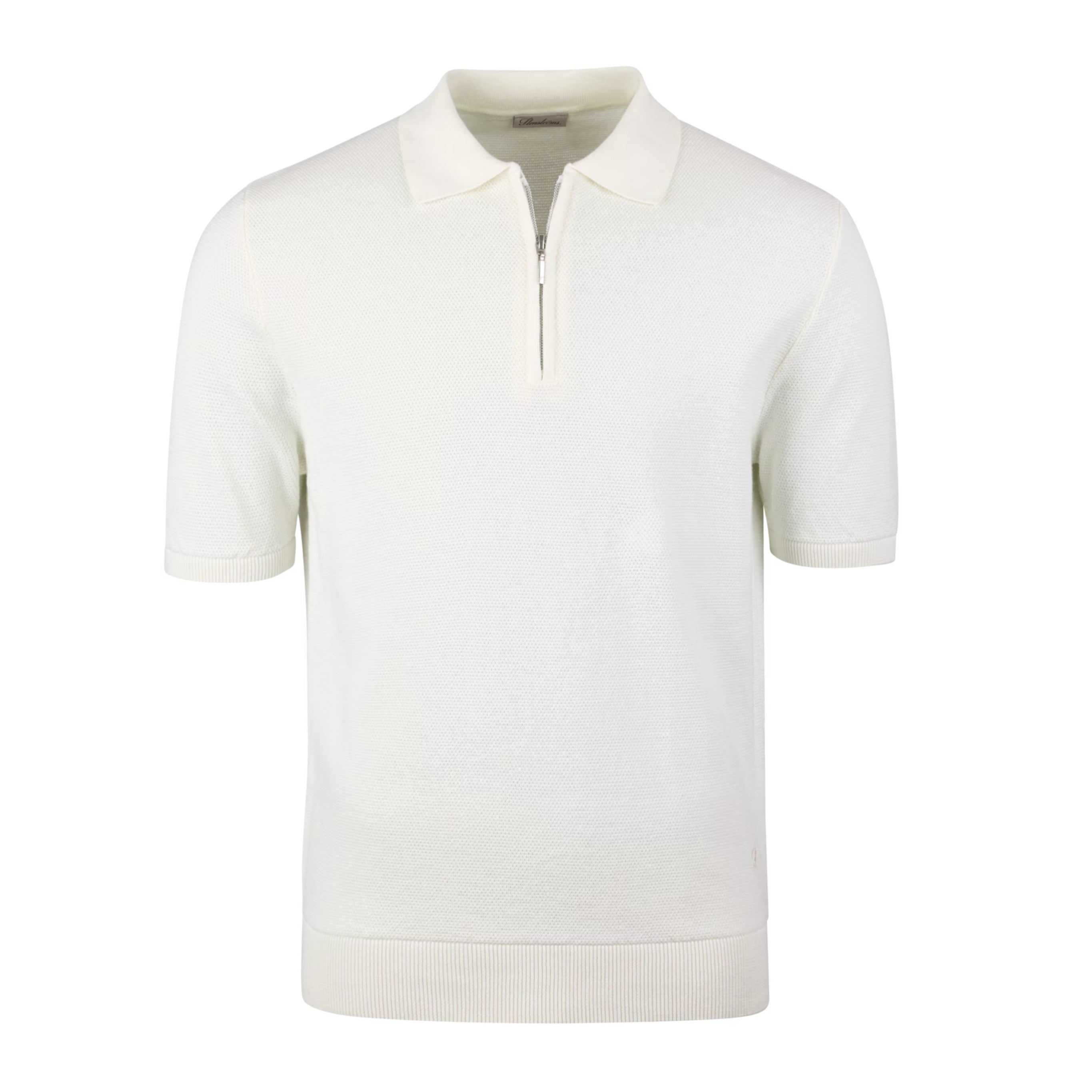 Off-White Organic Cotton Woven Knit Zip Polo Shirt - Stenströms - Boutique Jacques International