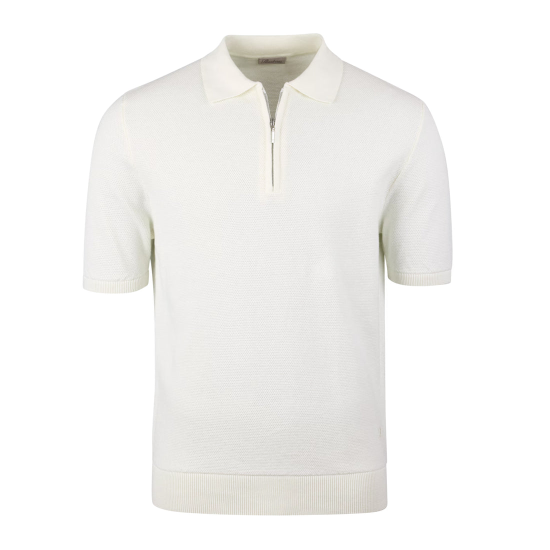 Off-White Organic Cotton Woven Knit Zip Polo Shirt - Stenströms - Boutique Jacques International