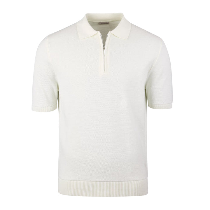 Off-White Organic Cotton Woven Knit Zip Polo Shirt - Stenströms - Boutique Jacques International