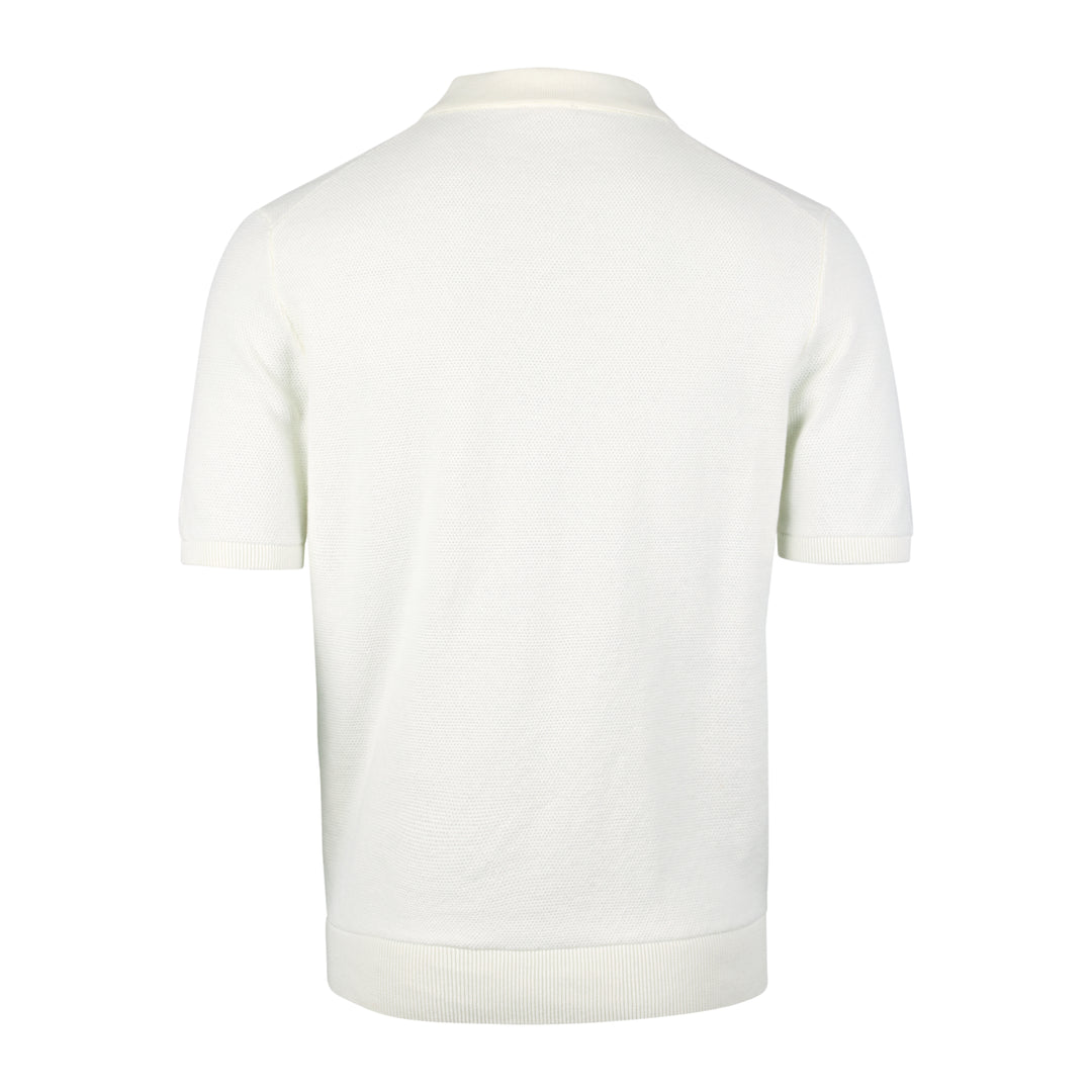 Off-White Organic Cotton Woven Knit Zip Polo Shirt - Stenströms - Boutique Jacques International