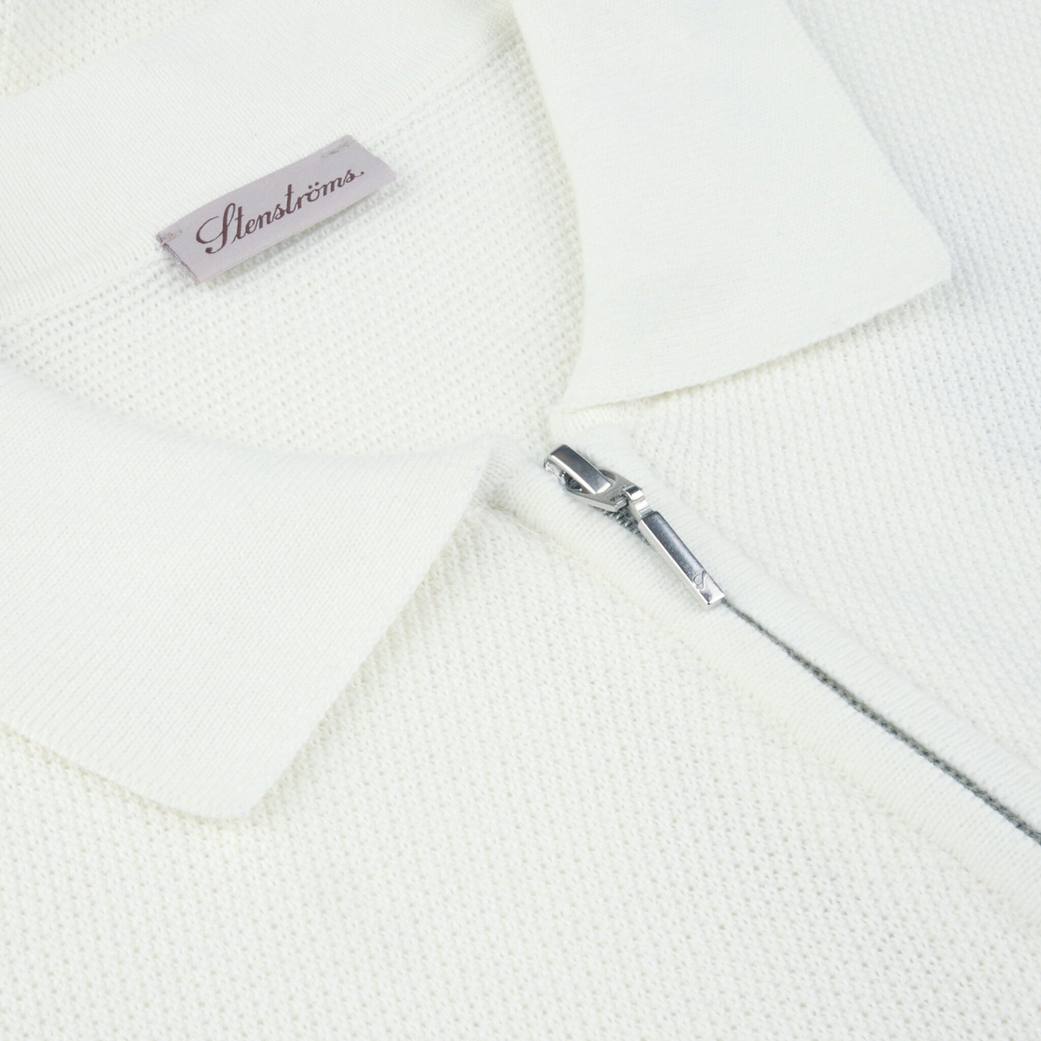 Off-White Organic Cotton Woven Knit Zip Polo Shirt - Stenströms - Boutique Jacques International