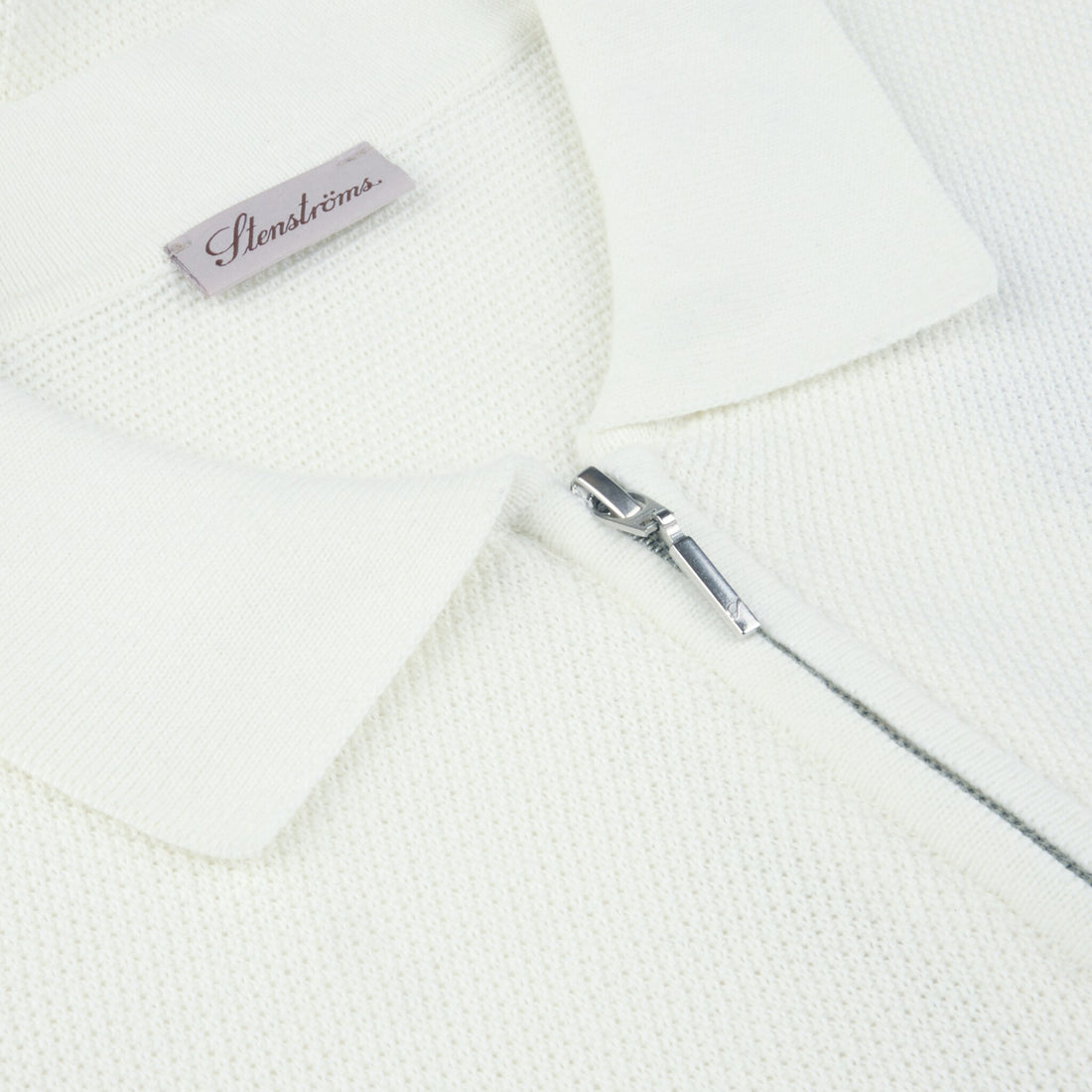 Off-White Organic Cotton Woven Knit Zip Polo Shirt - Stenströms - Boutique Jacques International