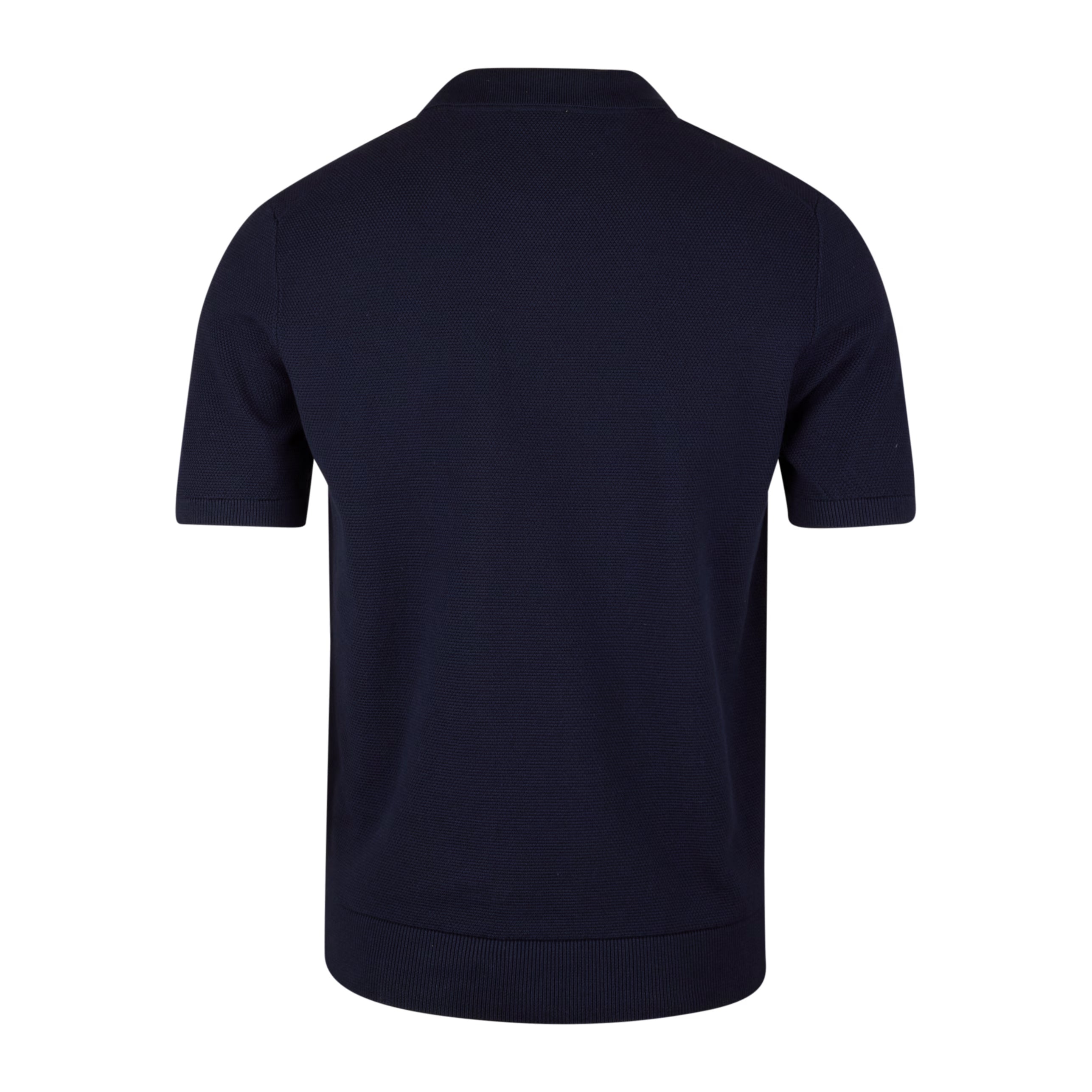 Navy Blue Organic Cotton Woven Knit Zip Polo Shirt - Stenströms