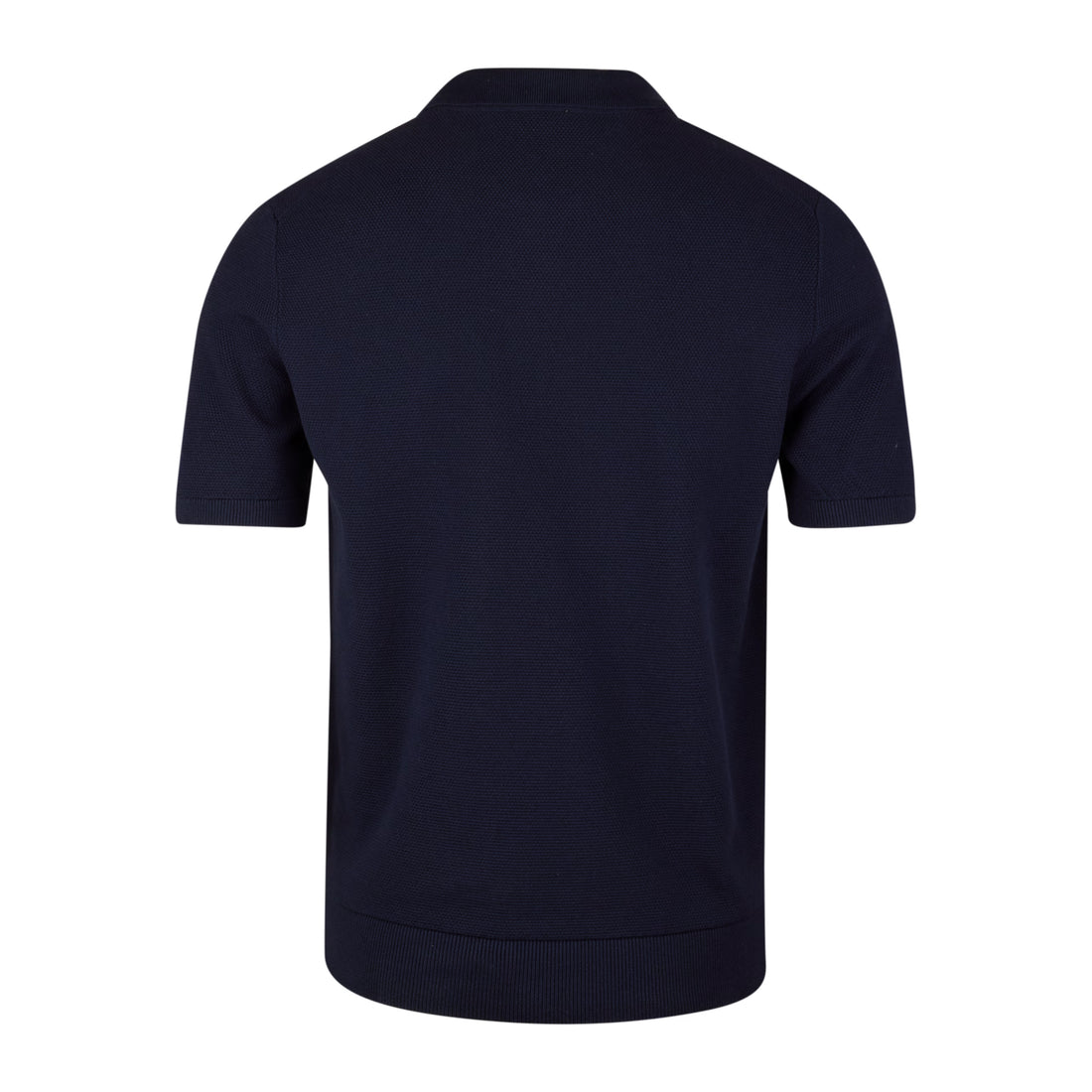 Navy Blue Organic Cotton Woven Knit Zip Polo Shirt - Stenströms