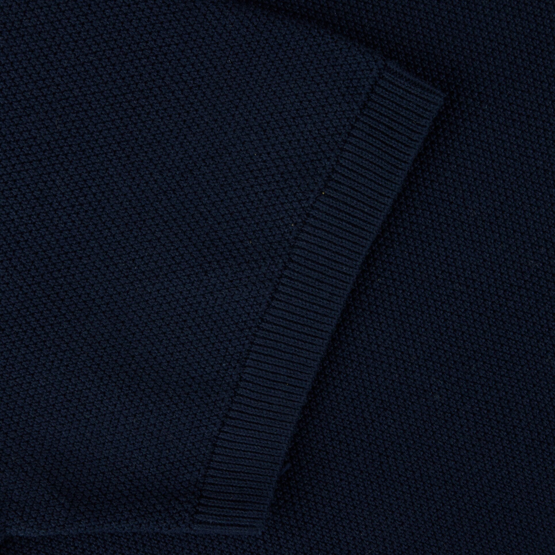 Navy Blue Organic Cotton Woven Knit Zip Polo Shirt - Stenströms