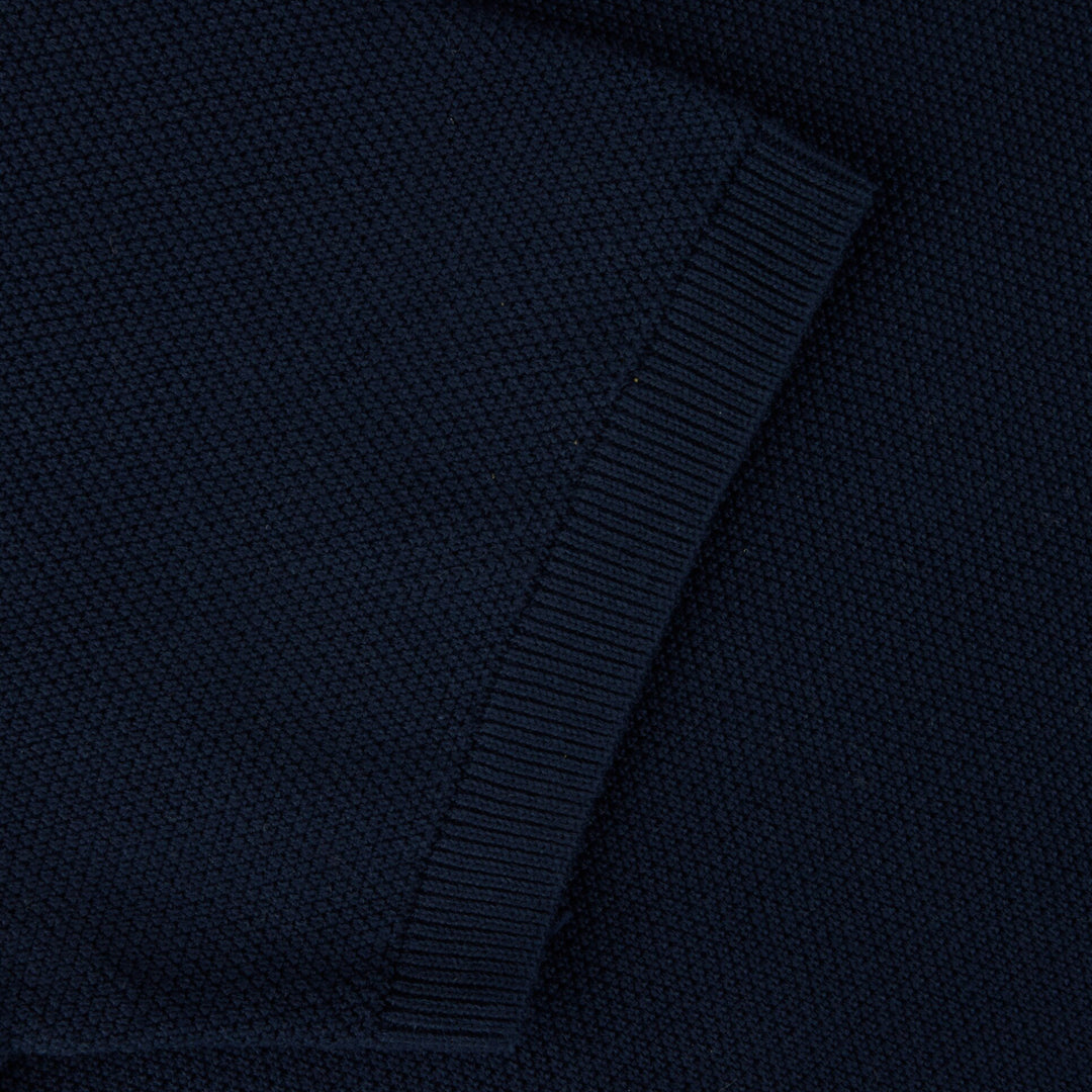 Navy Blue Organic Cotton Woven Knit Zip Polo Shirt - Stenströms