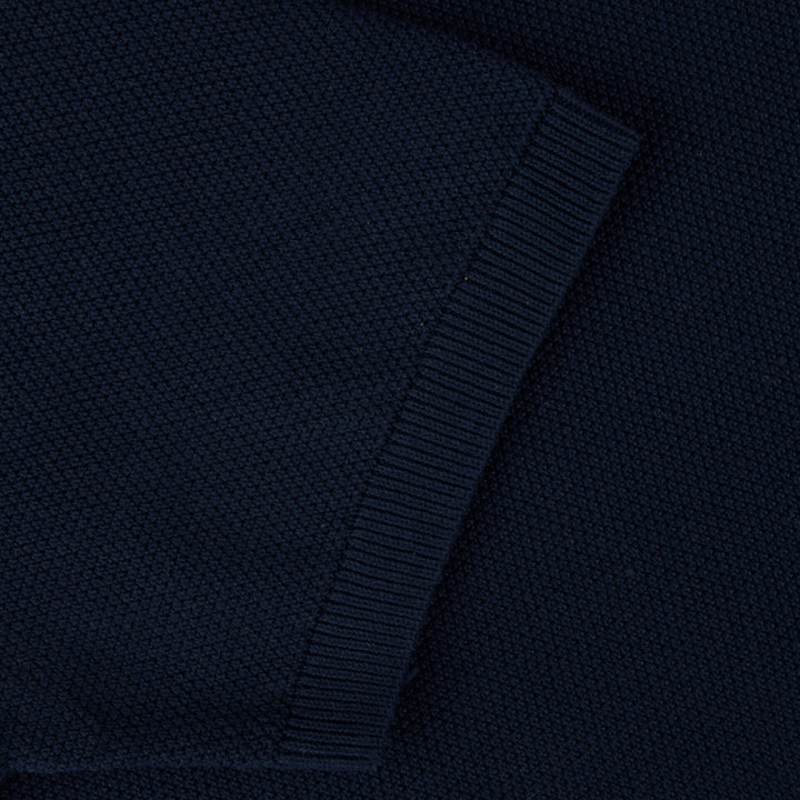 Navy Blue Organic Cotton Woven Knit Zip Polo Shirt - Stenströms