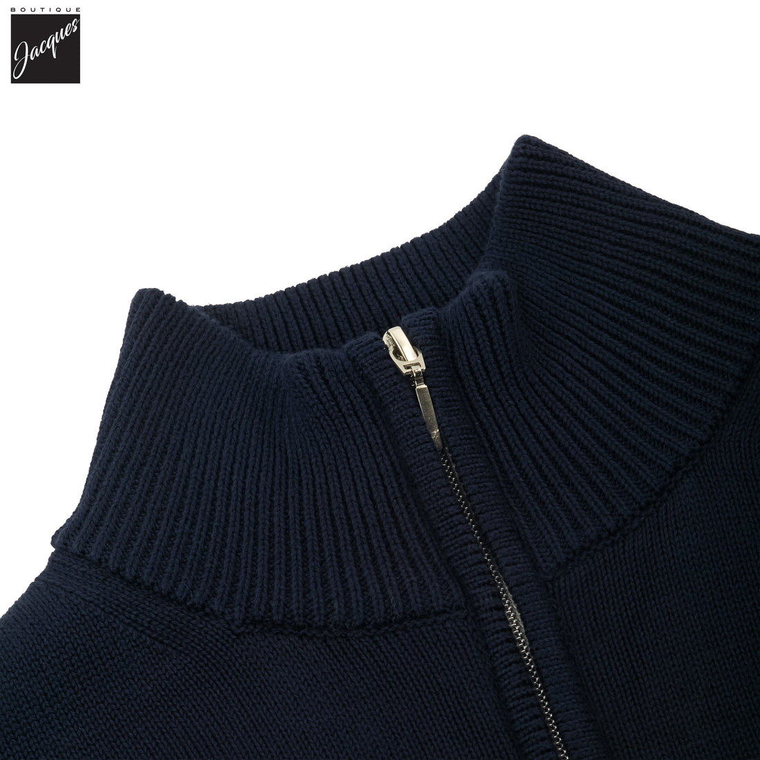 Navy Blue Cotton Full Zip Sweater with Baseball Collar - Stenströms - Boutique Jacques International