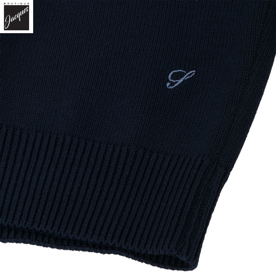 Navy Blue Cotton Full Zip Sweater with Baseball Collar - Stenströms - Boutique Jacques International