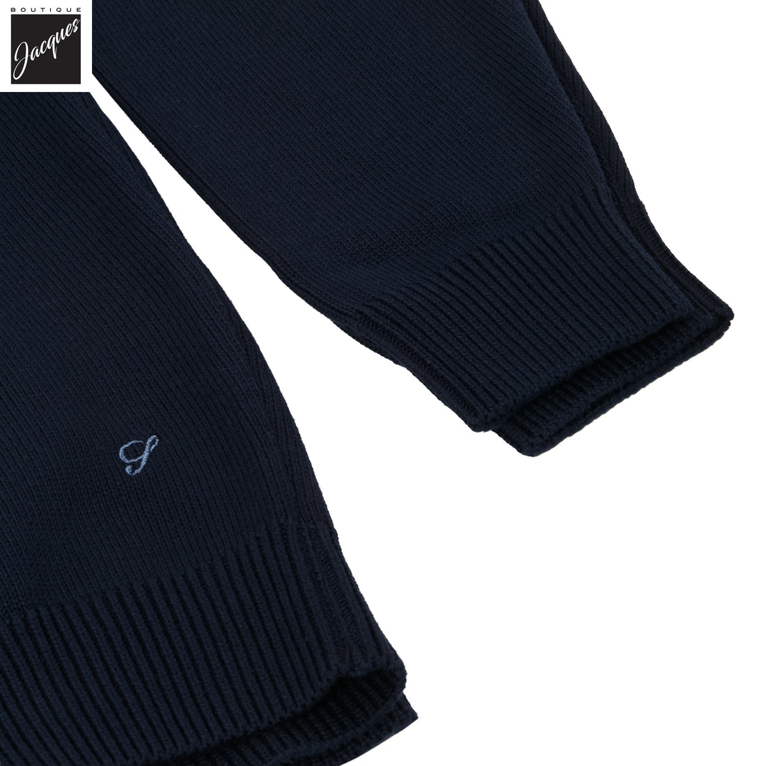Navy Blue Cotton Full Zip Sweater with Baseball Collar - Stenströms - Boutique Jacques International