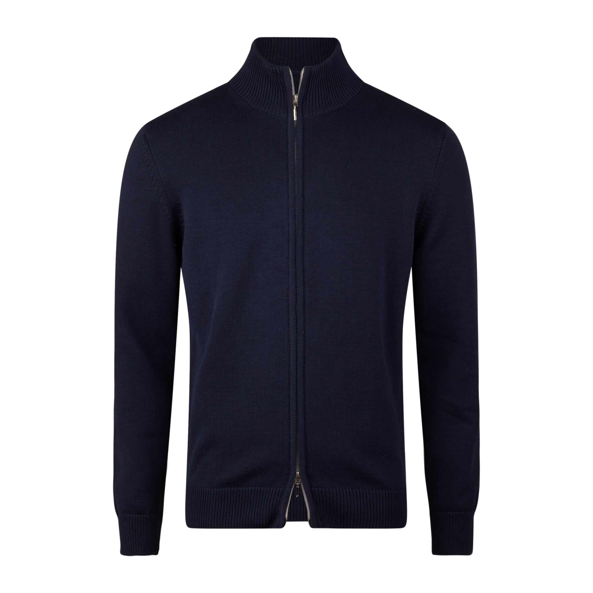 Navy Blue Cotton Full Zip Sweater with Baseball Collar - Stenströms - Boutique Jacques International