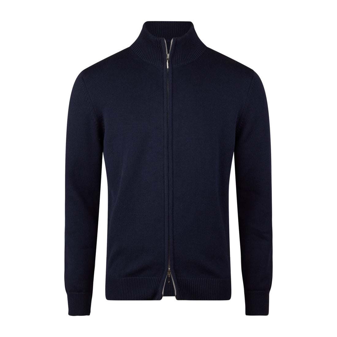 Navy Blue Cotton Full Zip Sweater with Baseball Collar - Stenströms - Boutique Jacques International