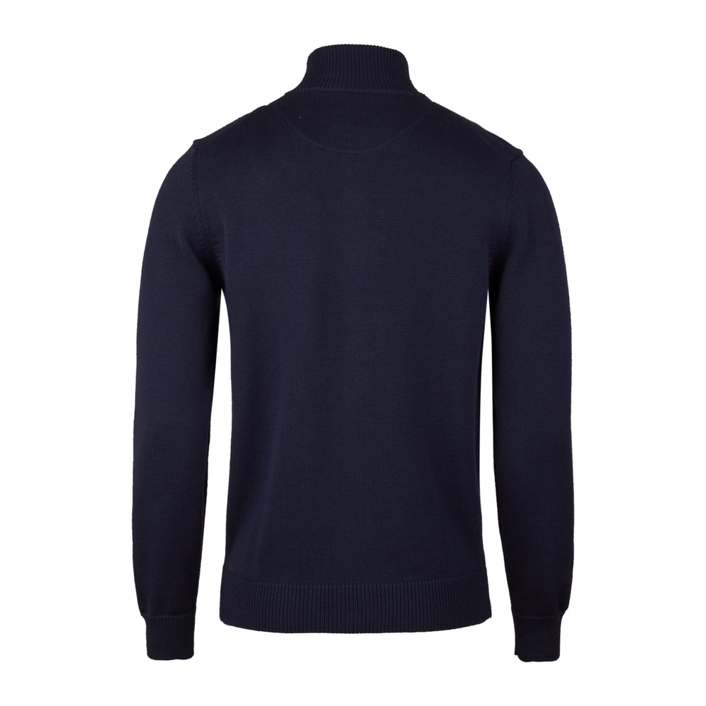 Navy Blue Cotton Full Zip Sweater with Baseball Collar - Stenströms - Boutique Jacques International