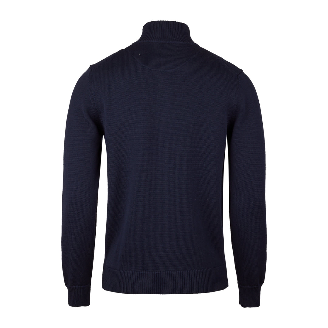 Navy Blue Cotton Full Zip Sweater with Baseball Collar - Stenströms - Boutique Jacques International
